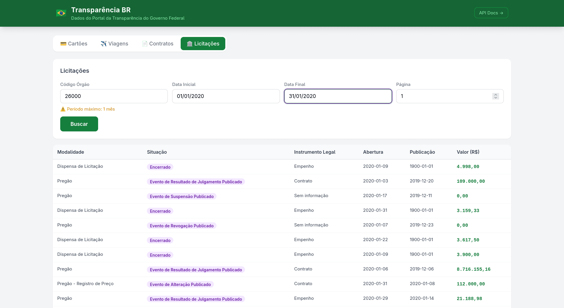 Transparência BR API — Screenshot 1